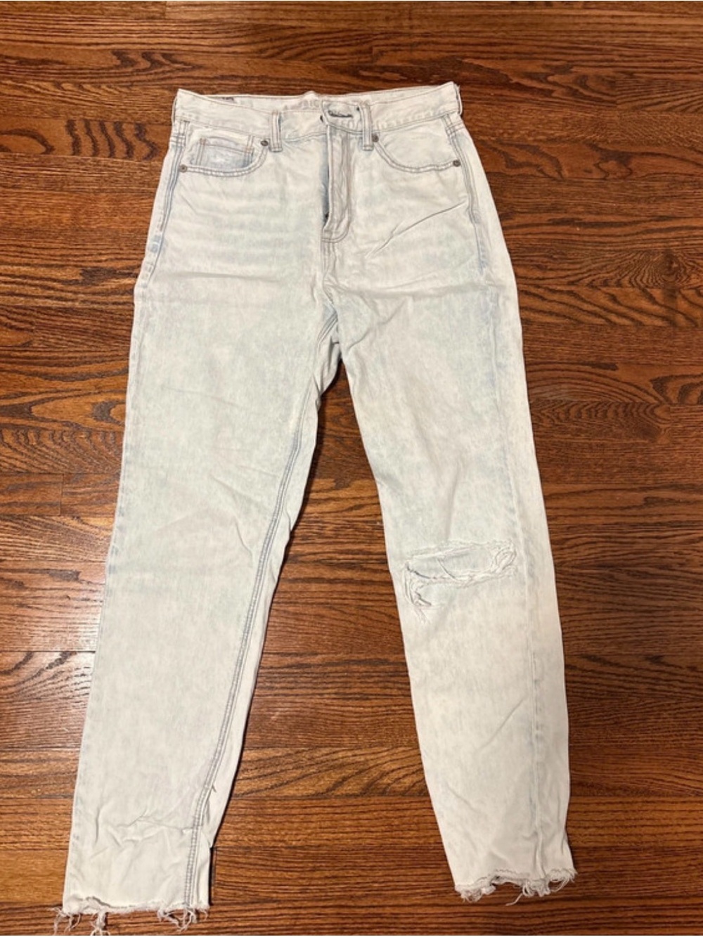 American Eagle Outfitters Light Blue Denim Jeans with Leather Patch